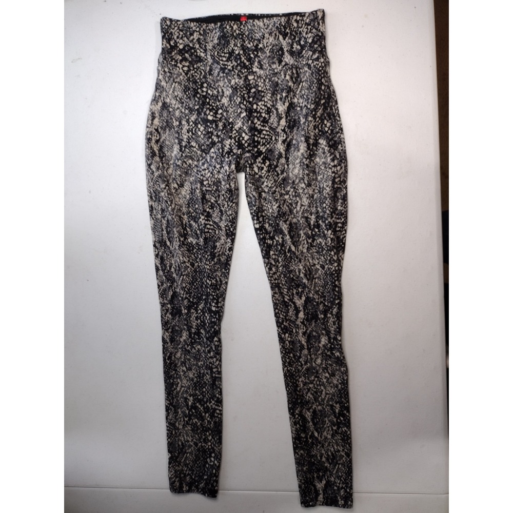 Spanx Girls Faux Leather Snake Print‎ Leggings Grey Black High Rise Size L 10-12